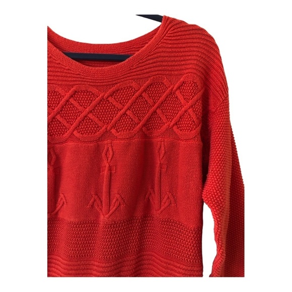 Talbots Long Sleeve Anchors Nautical Cable-Knit Sweater Women's Plus 1X Orange - Picture 4 of 9